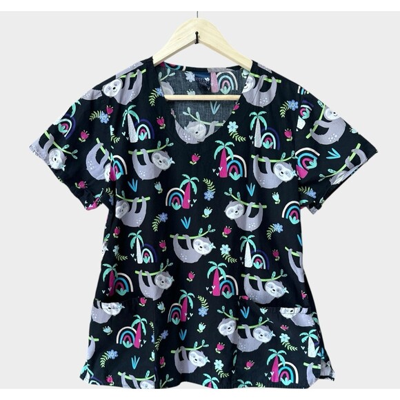 Tops - Zoe+Cloe Sloth Scrub Top Women's Medium 100% Cotton